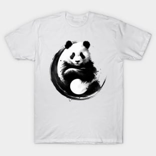 Sumie Enso Circle Japanese Brushstroke Panda Bear T-Shirt